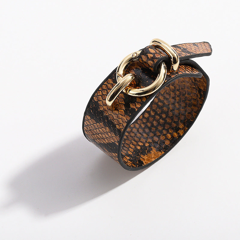 Wholesale Snakeskin Pattern Wide Face PU Leather Adjustable Bracelet